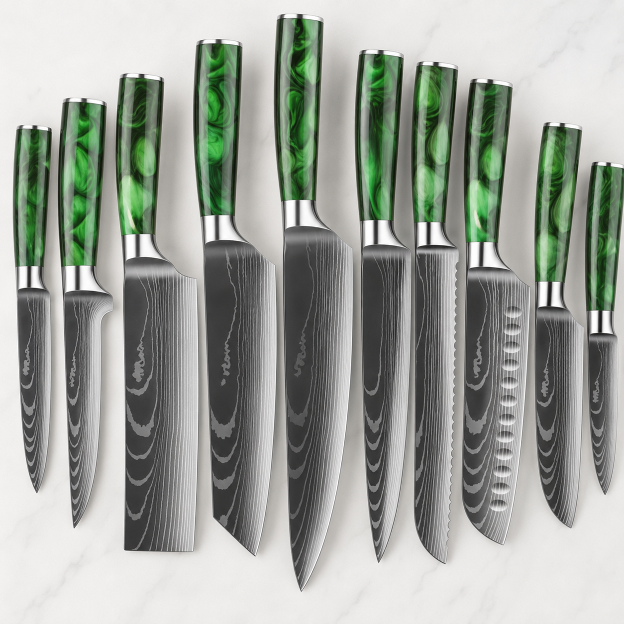 10-Piece Japanese Knife Set, Damascus Chef Knife