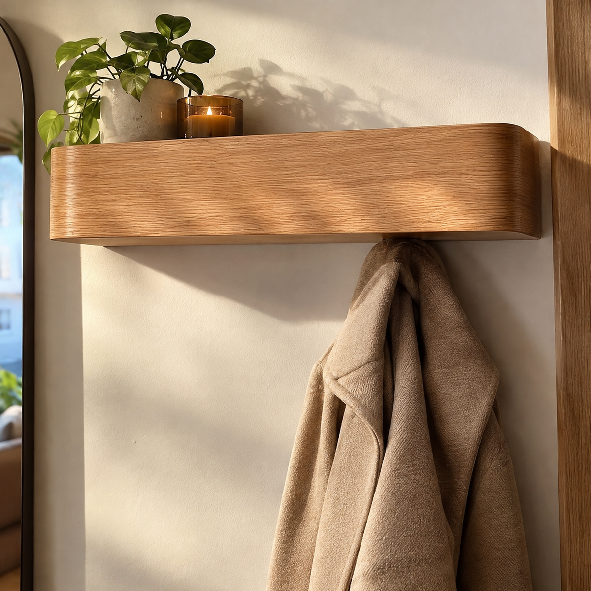Wall Coat Rack with Shelf and Hidden Hooks