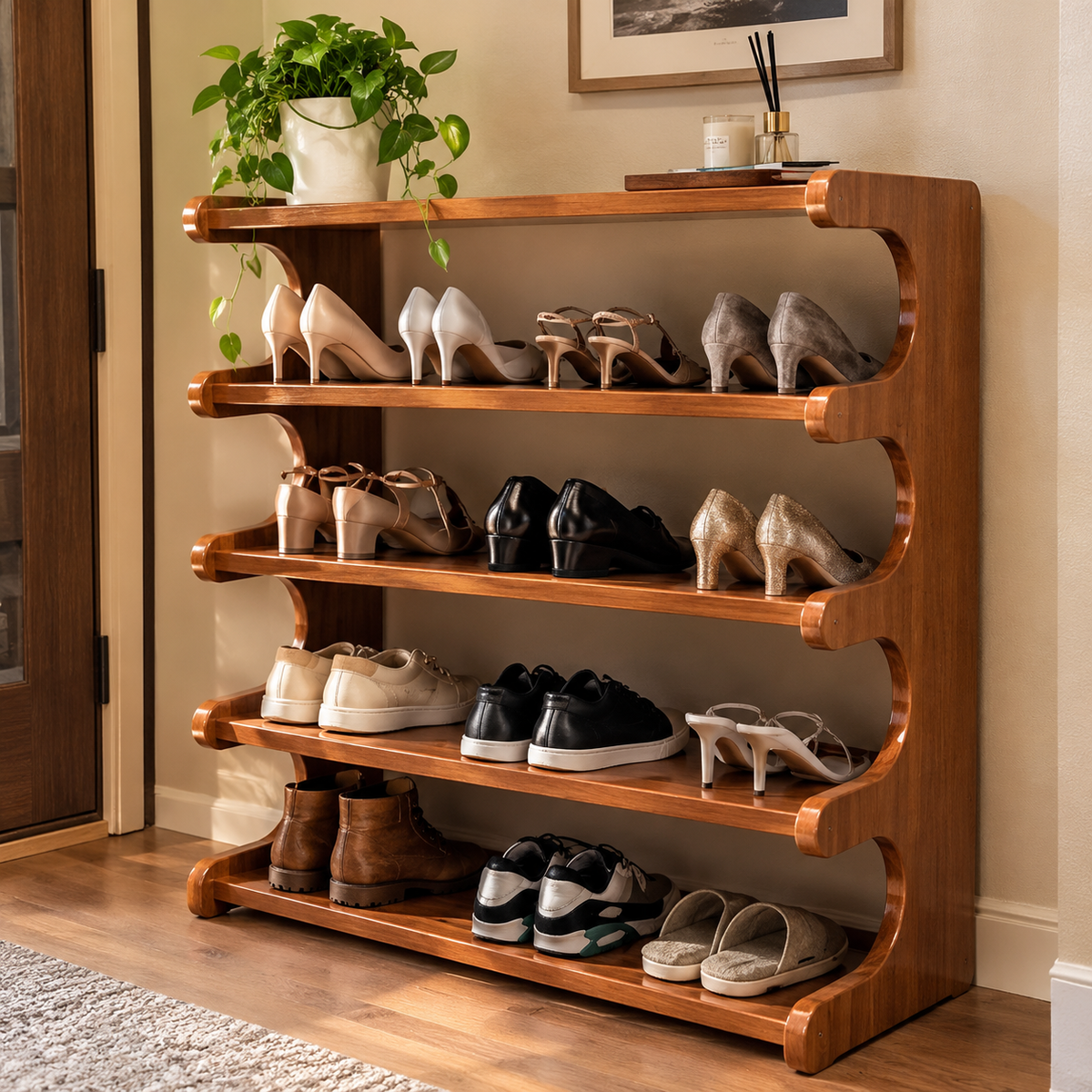 Wide Wooden Shoe Rack