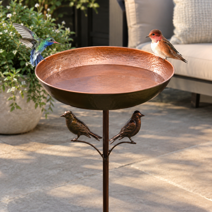 Freestanding Metal Bird Bath and Feeder Bowl (82cm Tall)