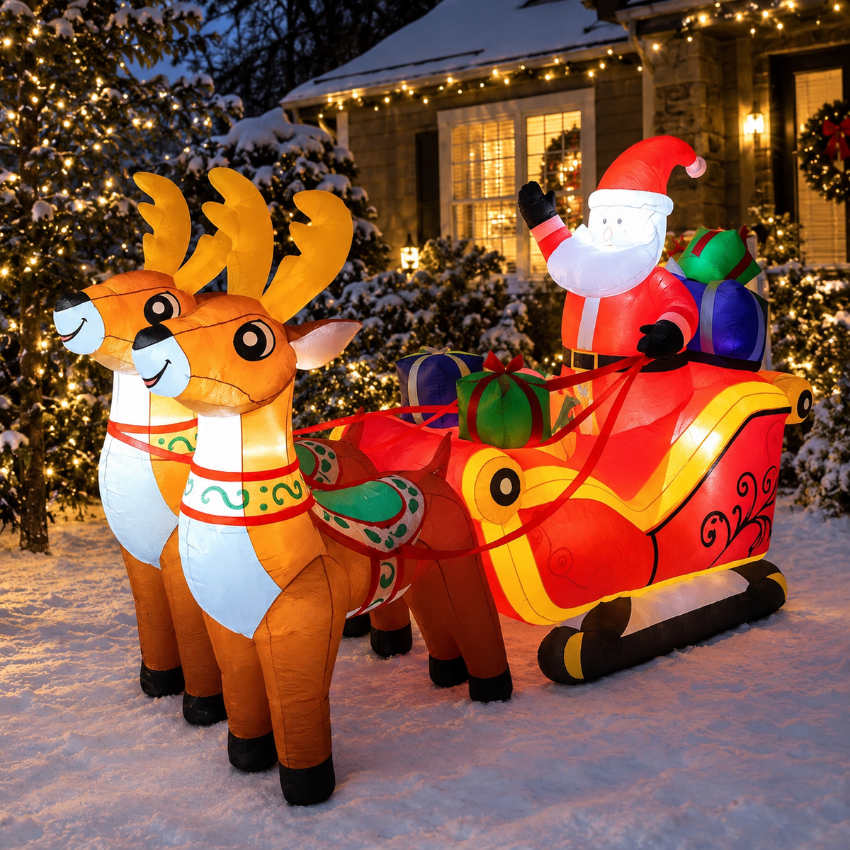 Giant Inflatable Santa Sleigh with Reindeer (6.8ft)