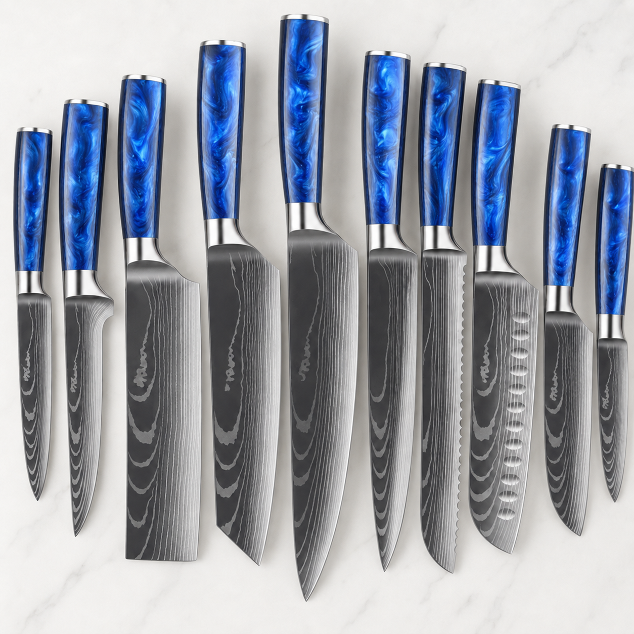 10-Piece Japanese Knife Set, Damascus Chef Knife