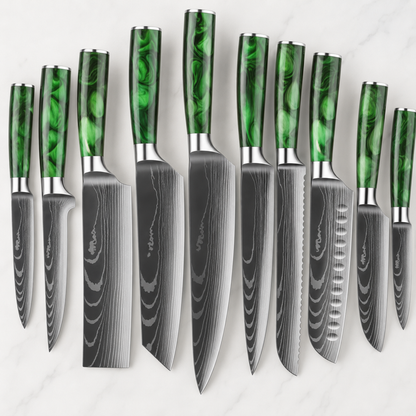 10-Piece Japanese Knife Set, Damascus Chef Knife