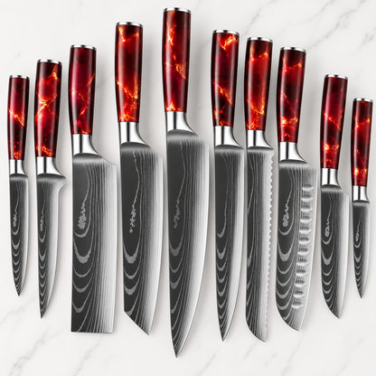 10-Piece Japanese Knife Set, Damascus Chef Knife