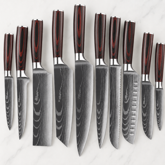 10-Piece Japanese Knife Set, Damascus Chef Knife