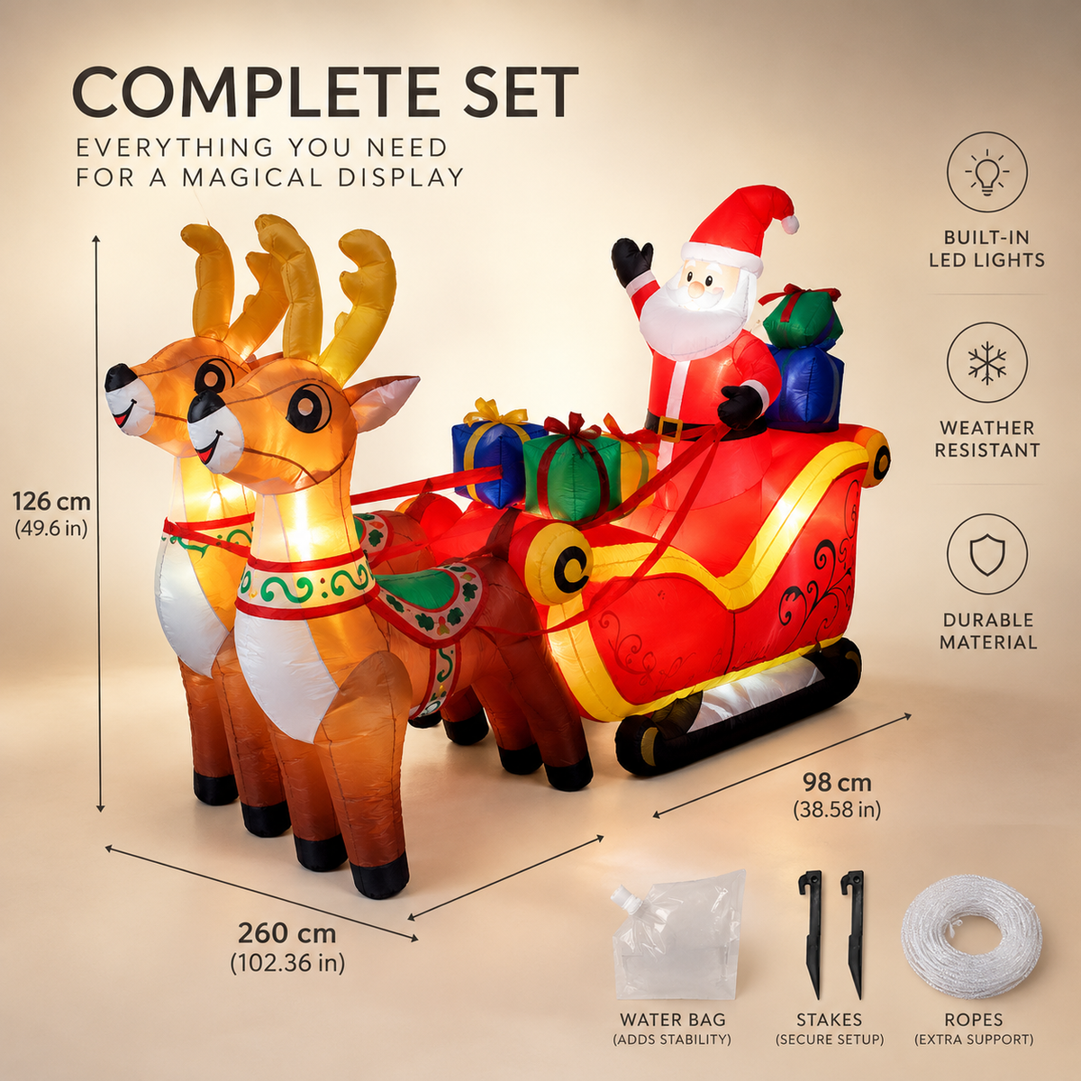 Giant Inflatable Santa Sleigh with Reindeer (6.8ft)