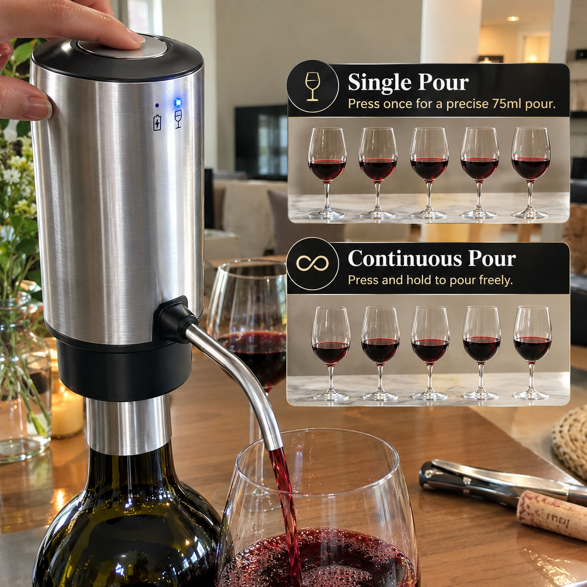 Electric Wine Aerator and Dispenser (USB Rechargeable)