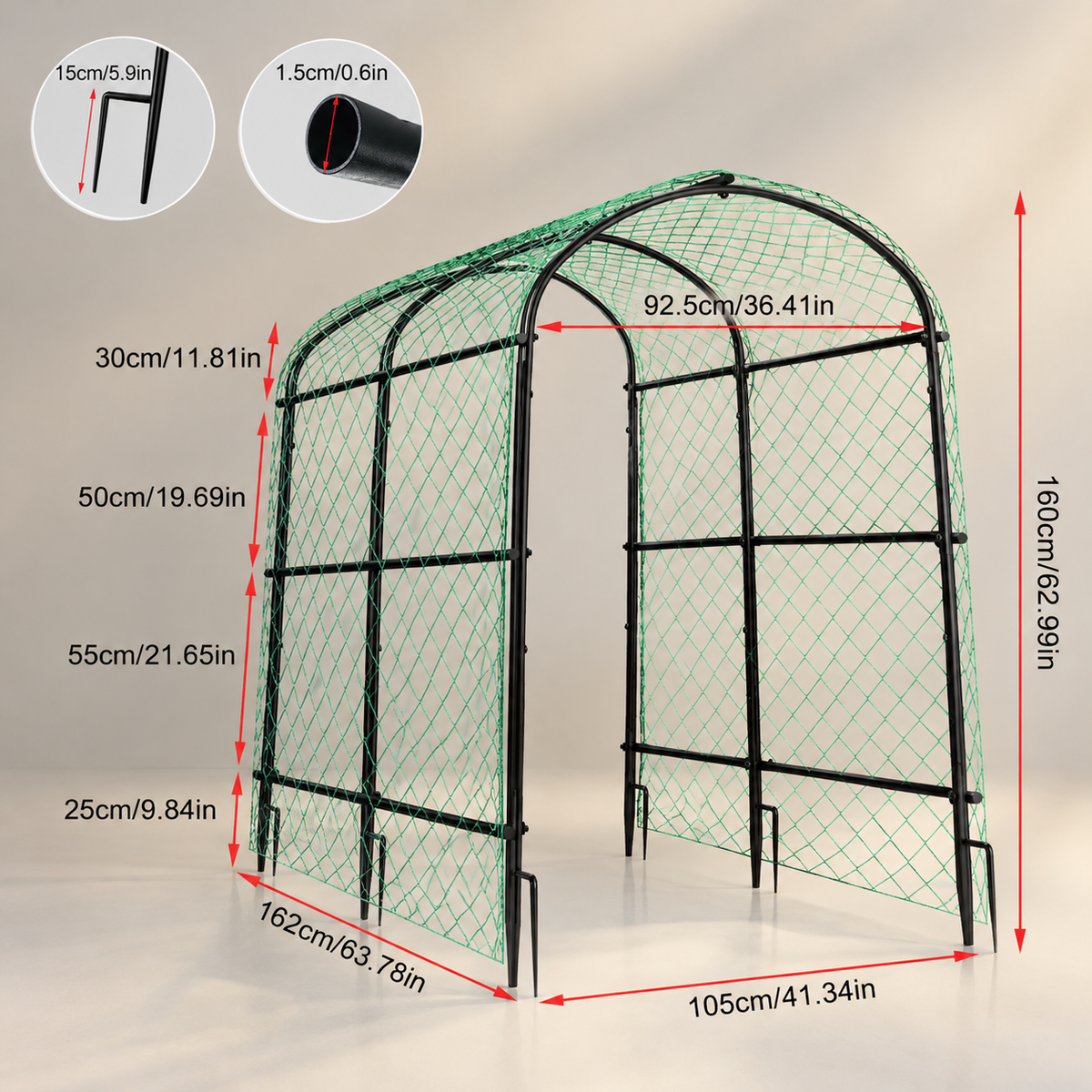 U-Shaped Garden Trellis with Netting