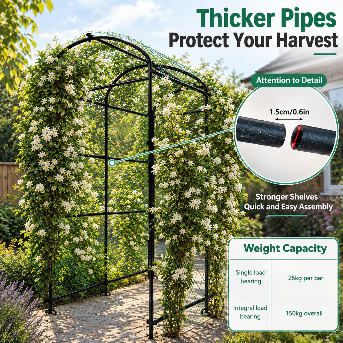 U-Shaped Garden Trellis with Netting