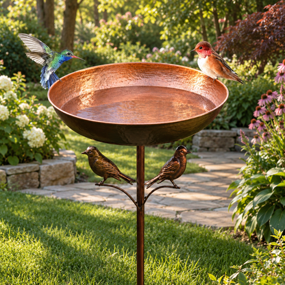 Freestanding Metal Bird Bath and Feeder Bowl (82cm Tall)