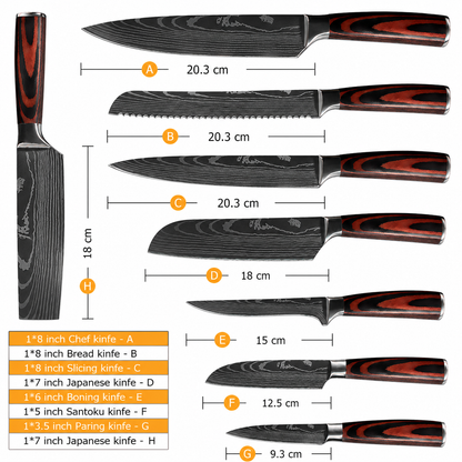 8 Piece Japanese Kitchen Knife Set