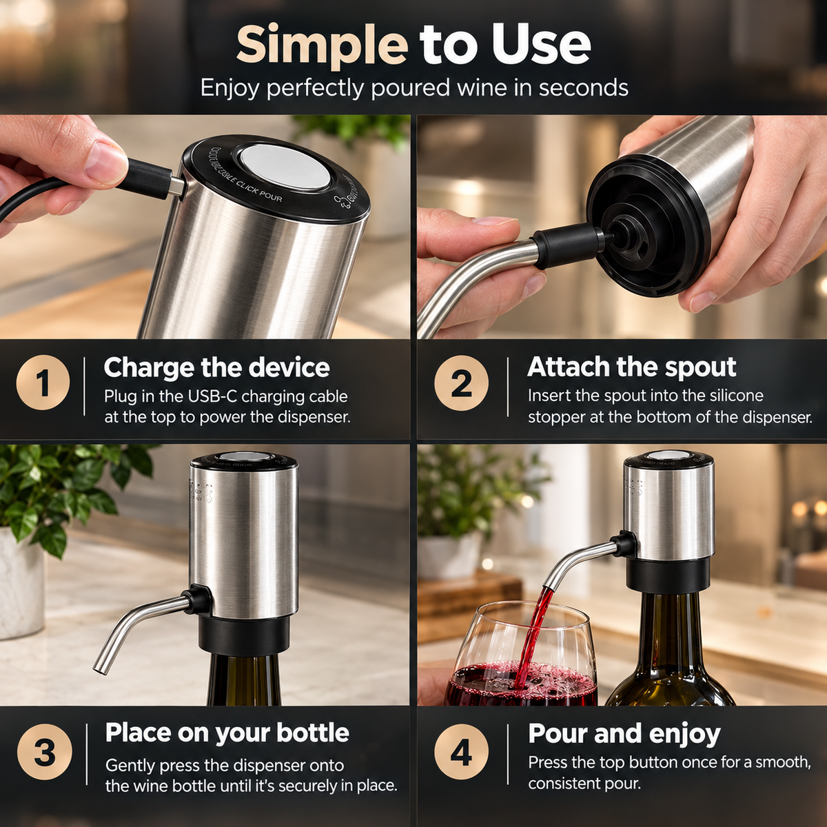 Electric Wine Aerator and Dispenser (USB Rechargeable)