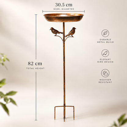 Freestanding Metal Bird Bath and Feeder Bowl (82cm Tall)