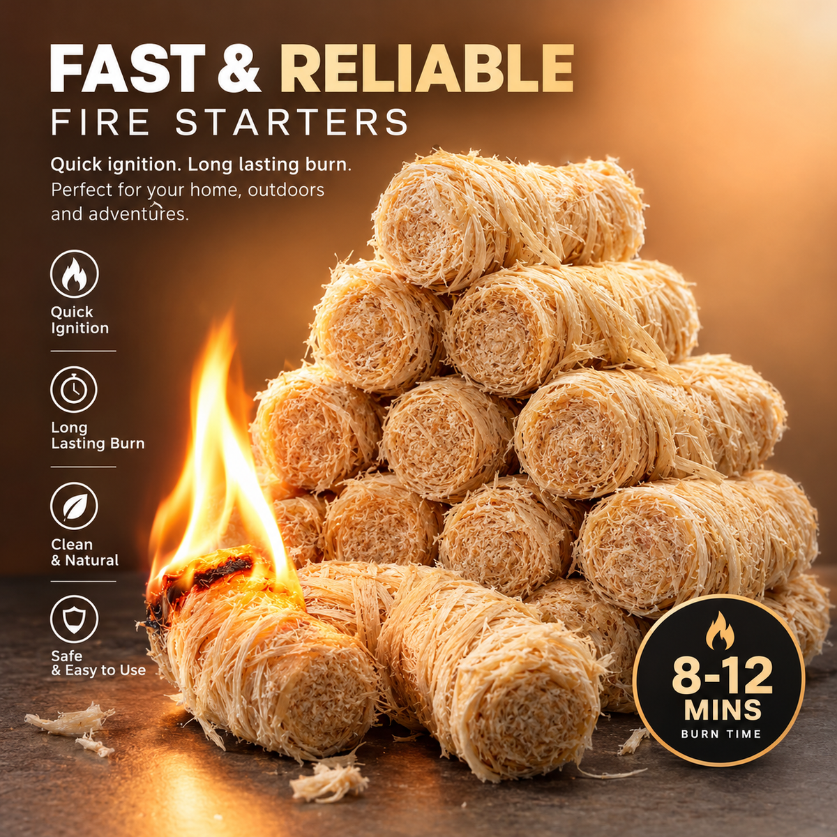 Natural Wax and Wood Firelighter Sticks