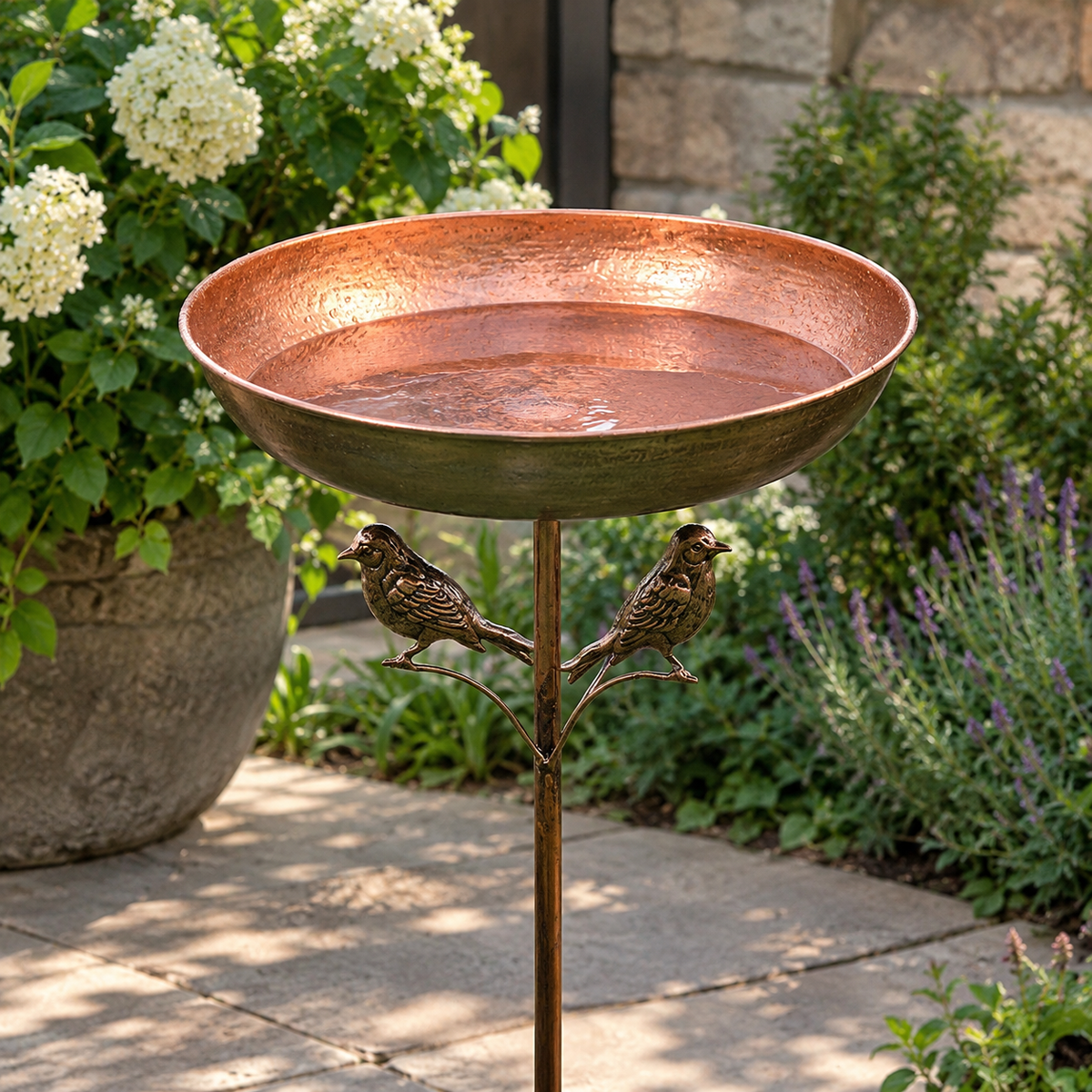 Freestanding Metal Bird Bath and Feeder Bowl (82cm Tall)