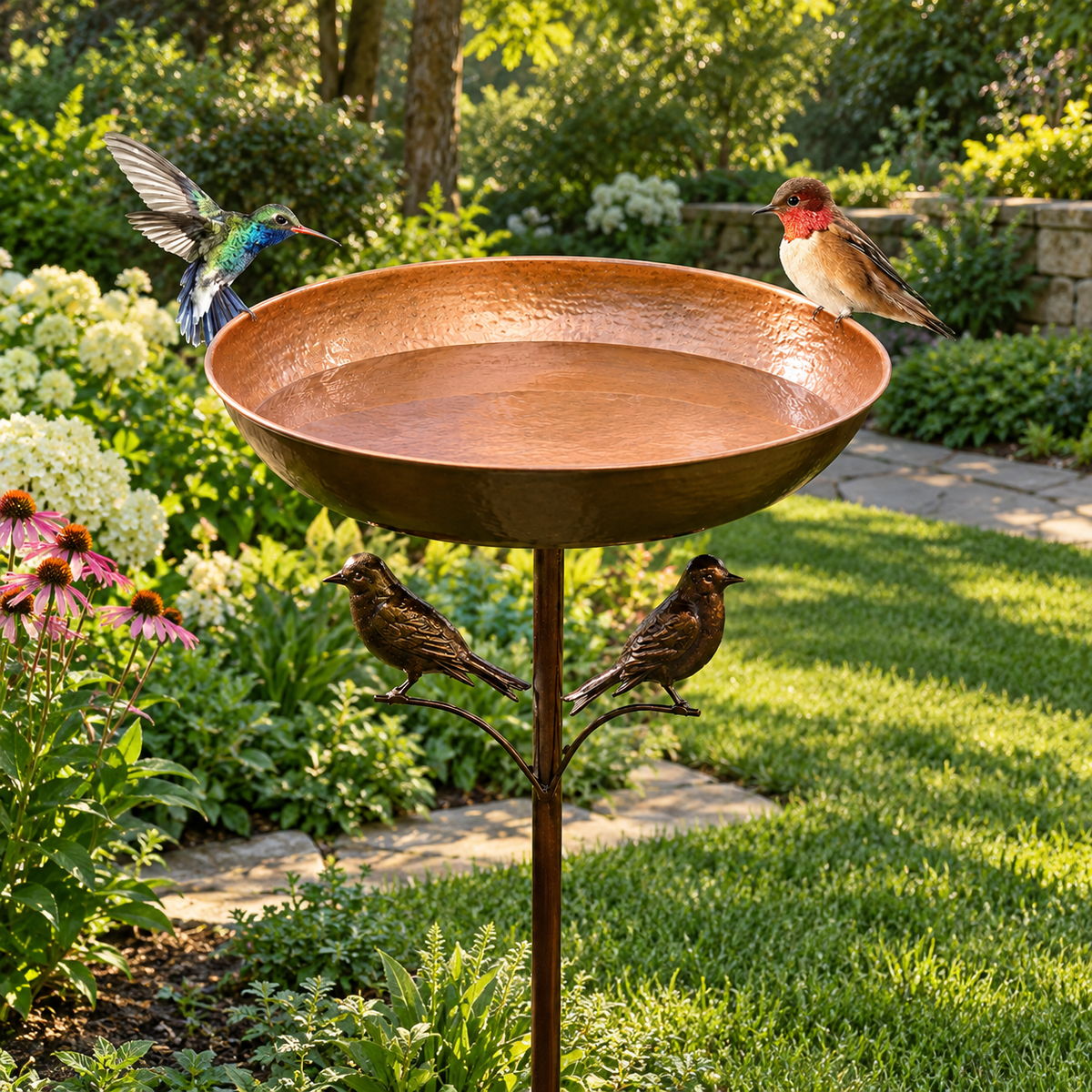 Freestanding Metal Bird Bath and Feeder Bowl (82cm Tall)