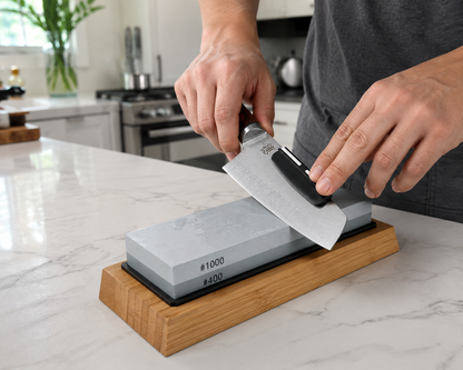 Professional Whetstone Knife Sharpening Stone — Dual Grit 400/1000, Bamboo Base & Angle Guide