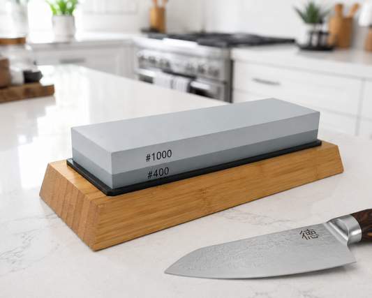 Professional Whetstone Knife Sharpening Stone — Dual Grit 400/1000, Bamboo Base & Angle Guide
