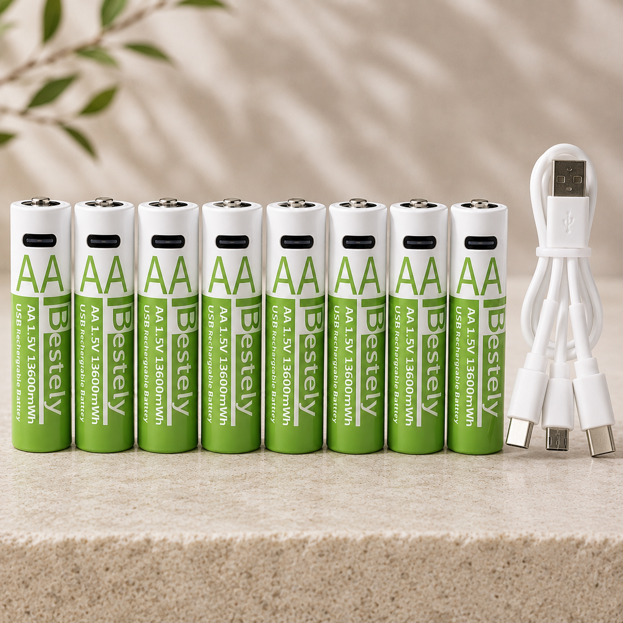 Rechargeable AA Batteries + USB-C Charger