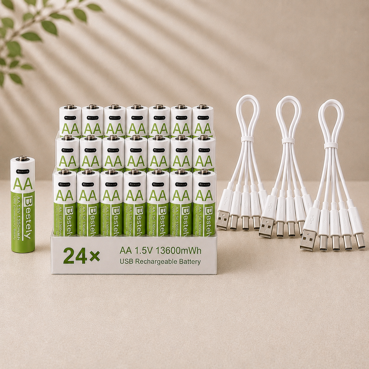 Rechargeable AA Batteries + USB-C Charger