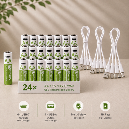 Rechargeable AA Batteries + USB-C Charger