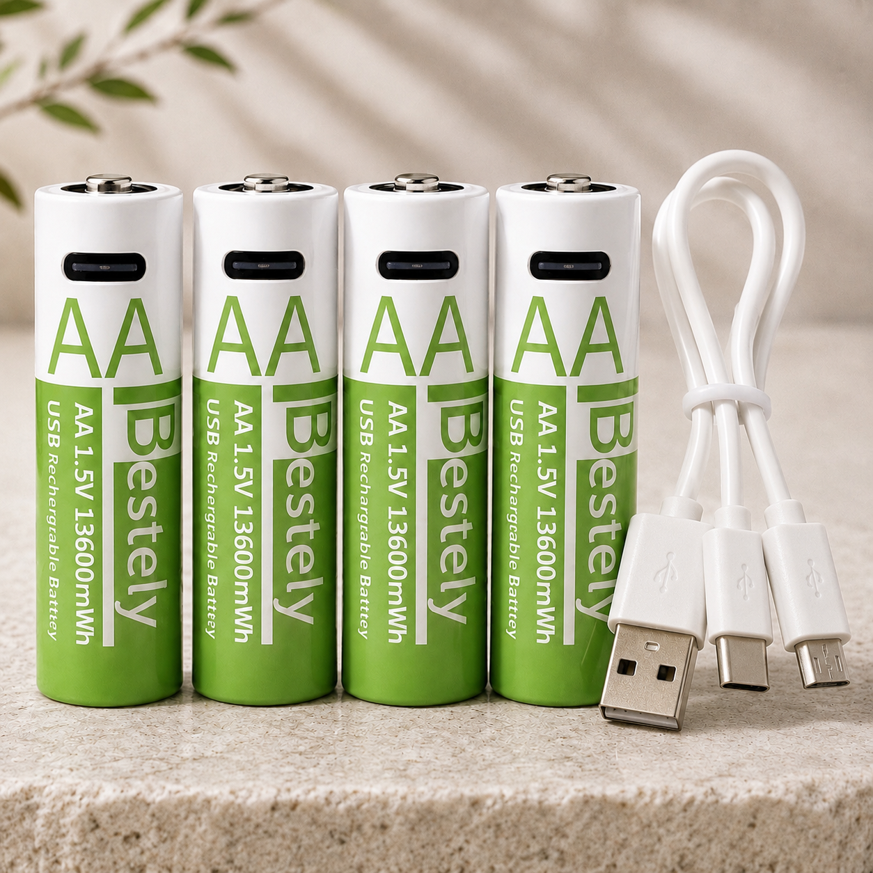 Rechargeable AA Batteries + USB-C Charger