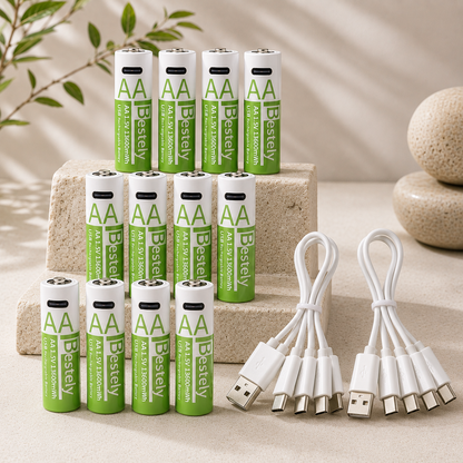 Rechargeable AA Batteries + USB-C Charger
