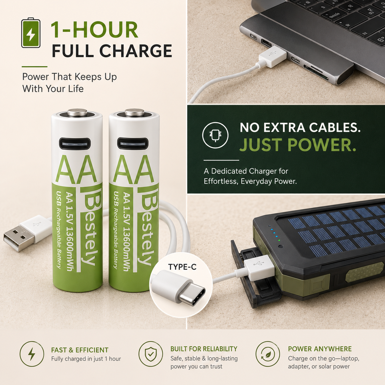 Rechargeable AA Batteries + USB-C Charger