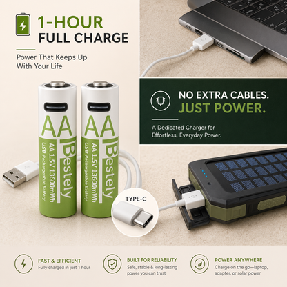 Rechargeable AA Batteries + USB-C Charger