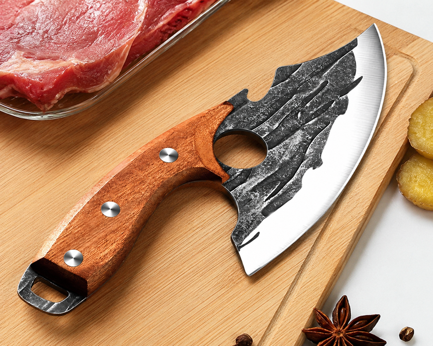 Hand-Forged Boning Cleaver, Wood Handle