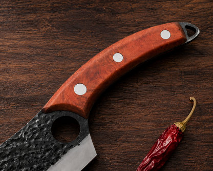 Hand-Forged Heavy Meat Cleaver Knife — Kitchen Butcher Cleaver with Leather Sheath