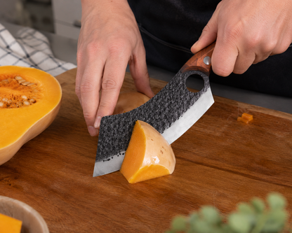 Hand-Forged Heavy Meat Cleaver Knife — Kitchen Butcher Cleaver with Leather Sheath