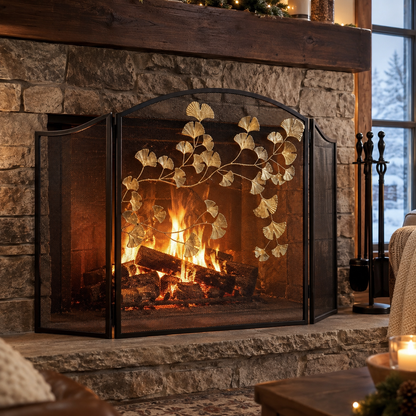 3-Panel Folding Fireplace Screen