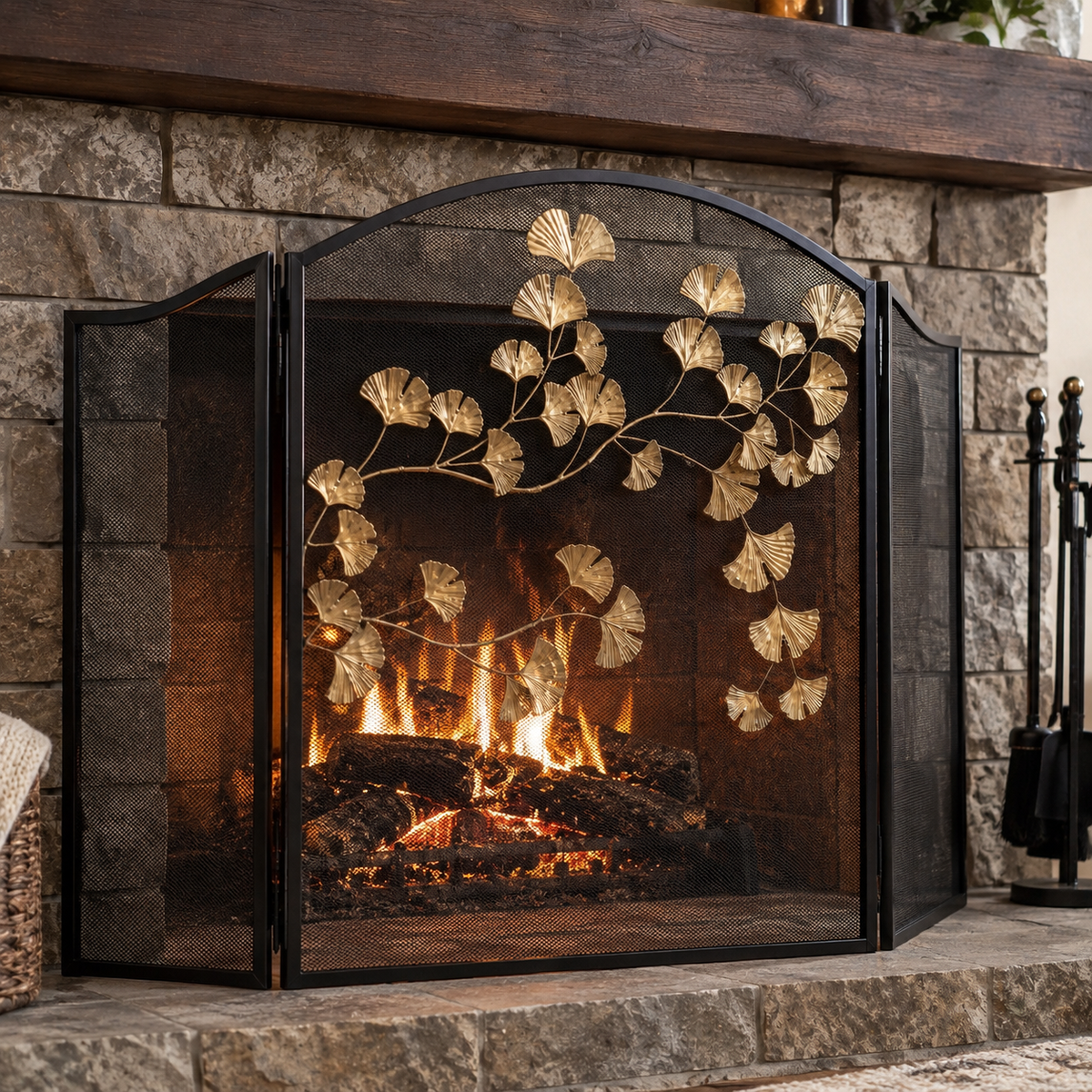 3-Panel Folding Fireplace Screen