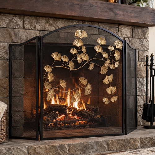3-Panel Folding Fireplace Screen