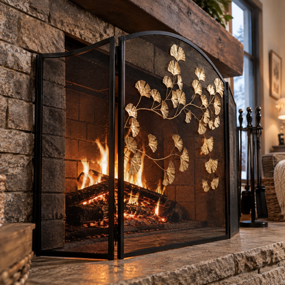 3-Panel Folding Fireplace Screen