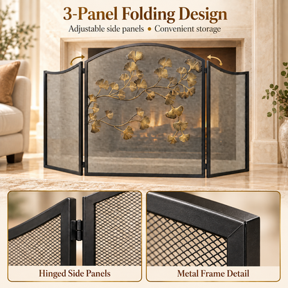 3-Panel Folding Fireplace Screen
