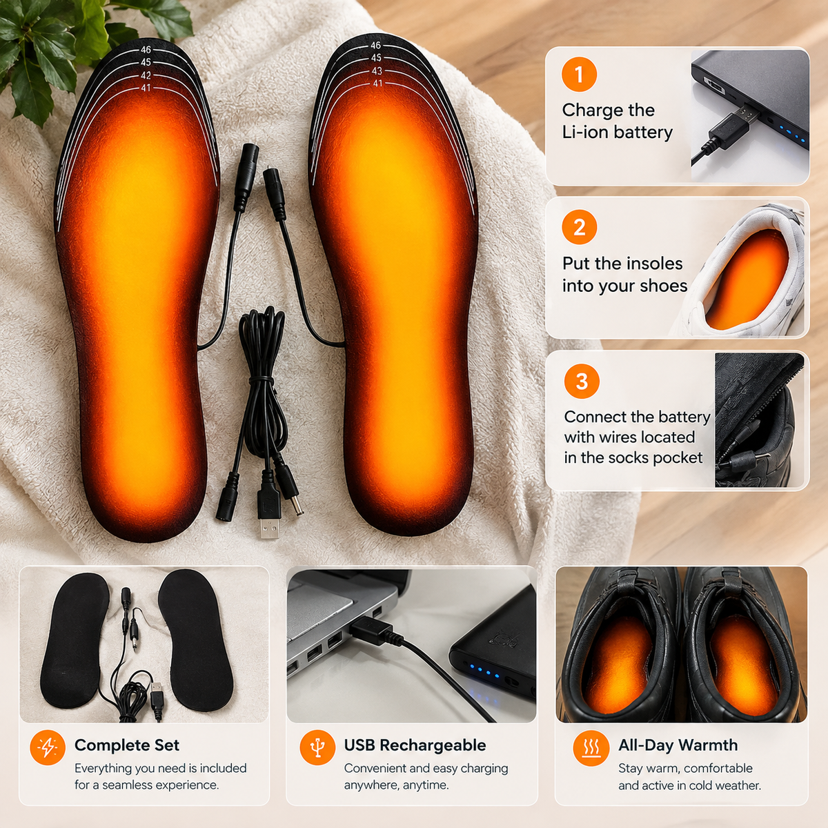 Rechargeable Heated Insoles (1 Pair)