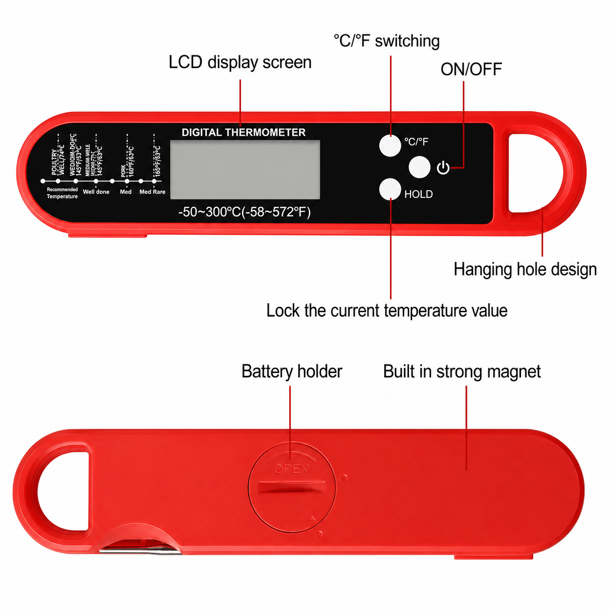 Instant Read Folding Kitchen Thermometer