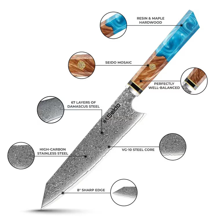 Nakiri Vegetable Knife, VG10 Damascus Steel