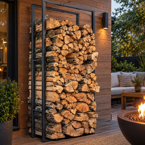 Adjustable Metal Log Rack with Hooks