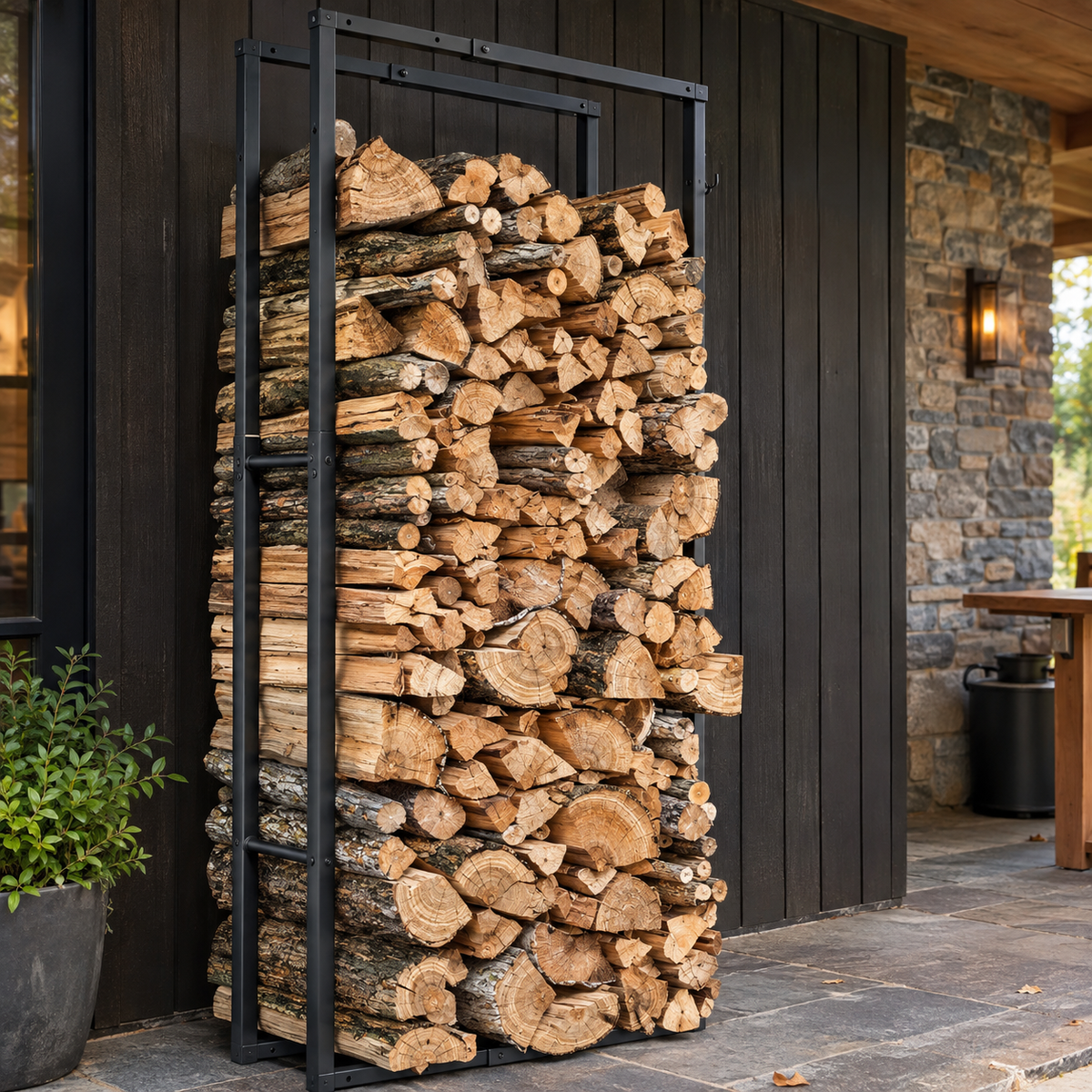 Adjustable Metal Log Rack with Hooks