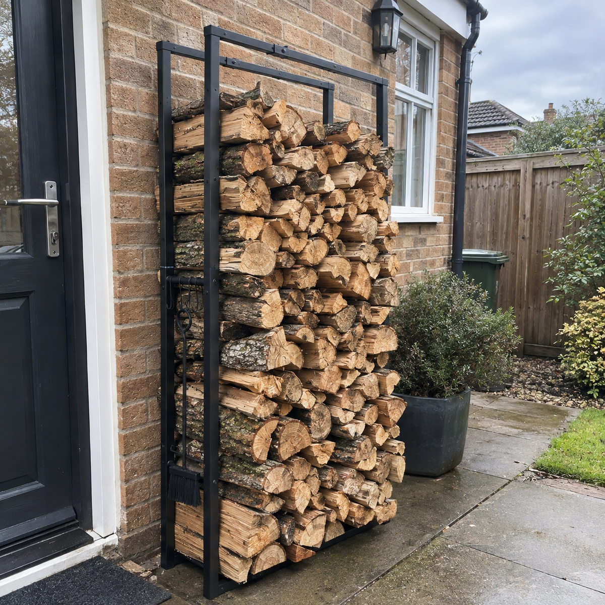 Adjustable Metal Log Rack with Hooks