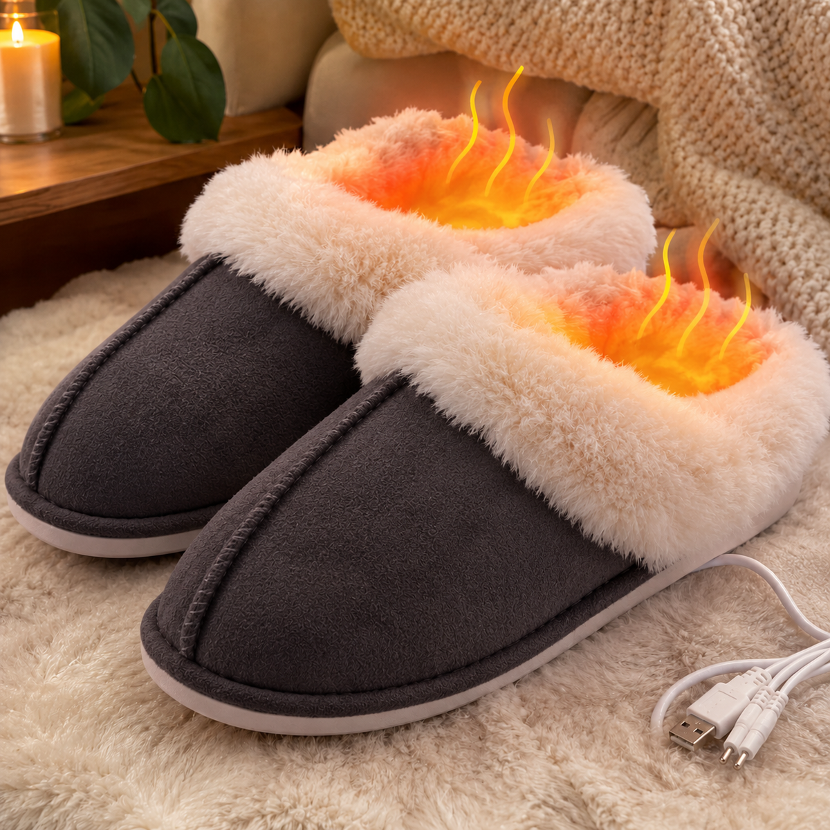 Faux Fur USB Heated Slippers