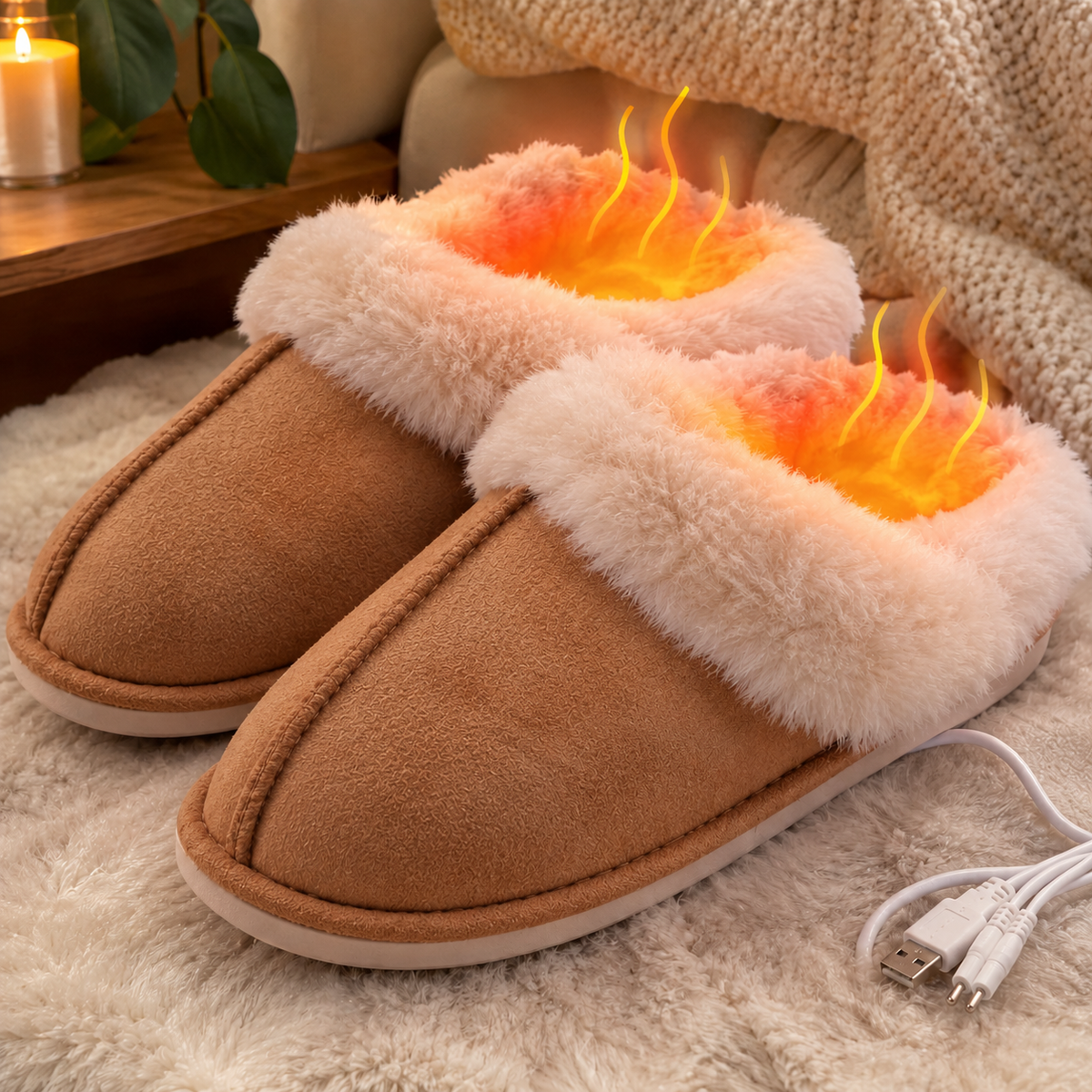 Faux Fur USB Heated Slippers