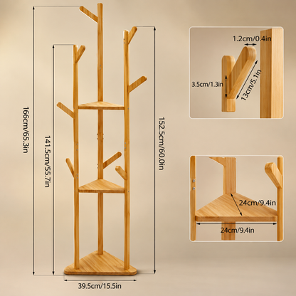 Bamboo Corner Coat Stand (9 Hooks)