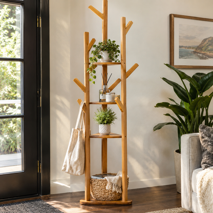 Bamboo Corner Coat Stand (9 Hooks)