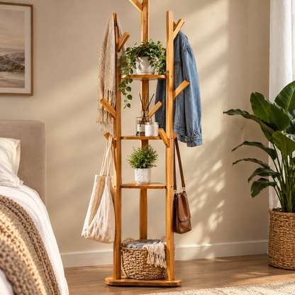 Bamboo Corner Coat Stand (9 Hooks)
