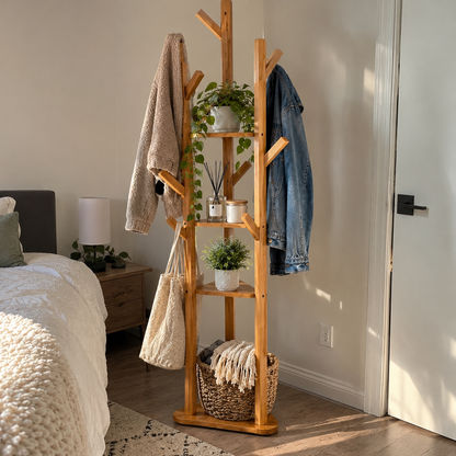 Bamboo Corner Coat Stand (9 Hooks)