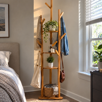 Bamboo Corner Coat Stand (9 Hooks)